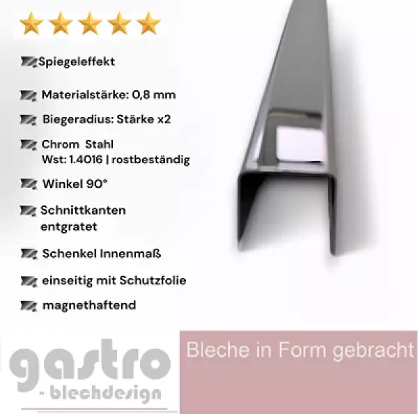 Edelstahl U-Profil, glanz geglüht